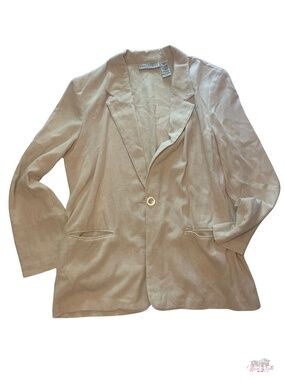 Vintage Sag Harbor Linen Blend Blazer Flax Beige Minimalist Single Button Jacket